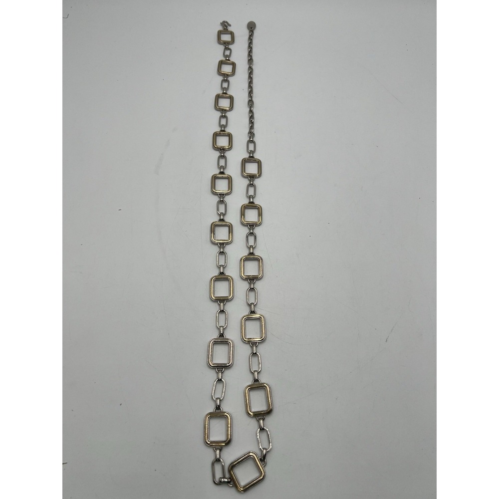 Vintage‎ Silver Gold Tone Geometric Square Link Chain Belt Adjustable 24"